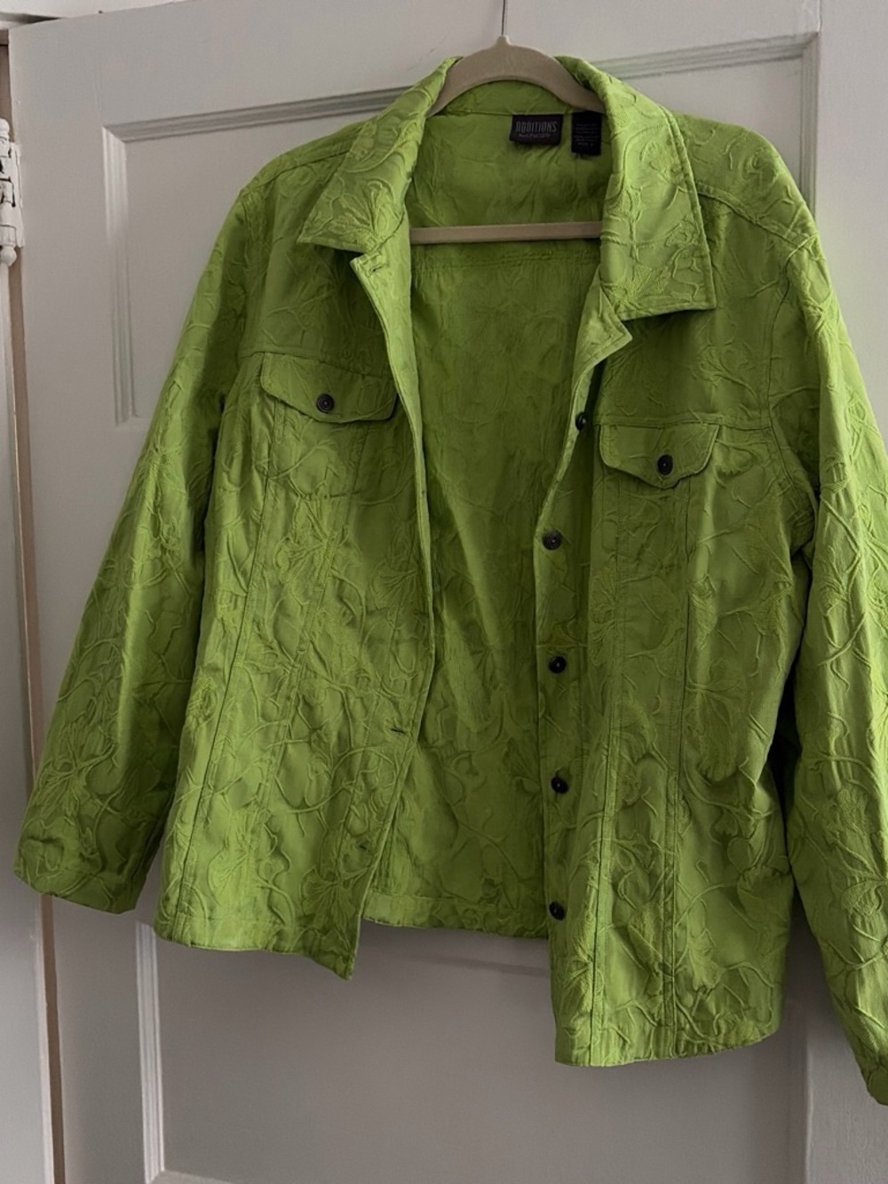 Chico's Lime Green Quilted Floral Jacket
